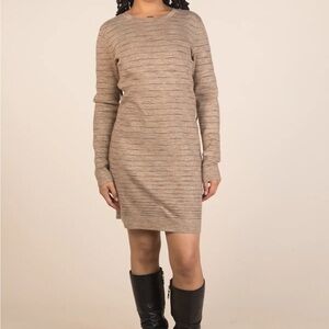 Michael Kors Wool Blend Metallic Striped Long Sleeve Sweater Dress Medium